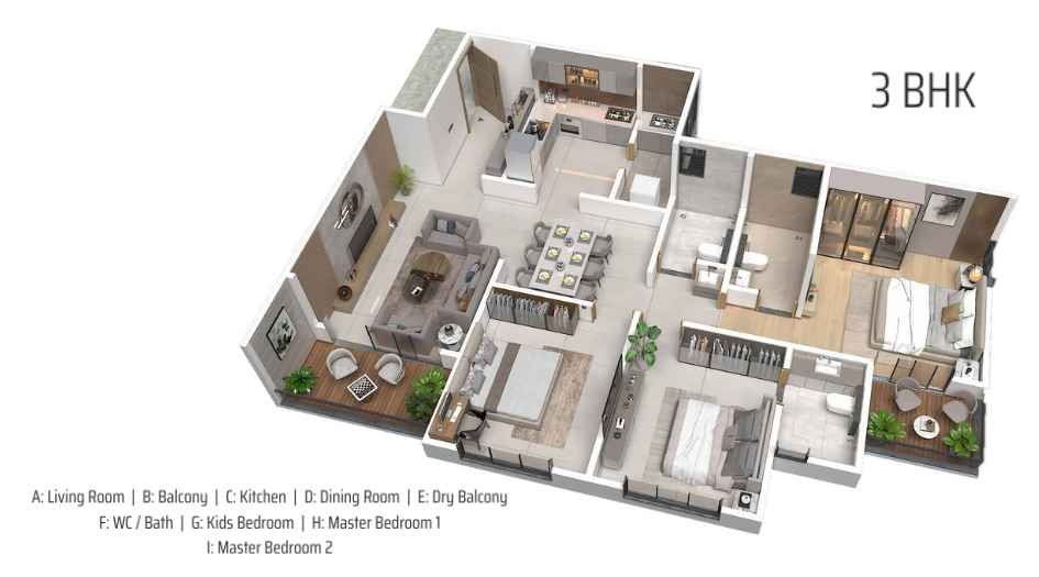 Silver-Astra-Floor-Plan-3 bhk-isometric